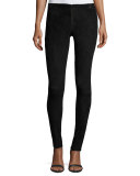 Front-Zip Suede Leggings, Black