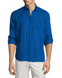 Caroubier Linen Long-Sleeve Shirt, Light Blue