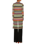 Zigzag Knit Open-Front Long Cardigan, Multi
