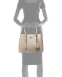 Saffiano Cuir Covered-Strap Double Bag, Gray (Pomice)