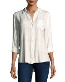 Hunter Plaid Long-Sleeve Shirt, White/Rose