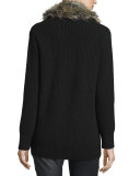 Evina Open-Front Cardigan w/Detachable Faux Fur Collar, Caviar