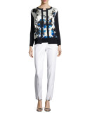 Painted Oleandar Jewel-Neck Shell, Blue Pattern 