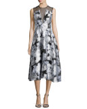 Sleeveless Ikat Midi Dress, Ivory/Multi