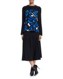 Long-Sleeve Brushstroke-Print Top, Blue/White Multi