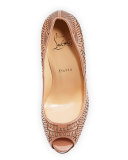 Suellena Laser-Cut Peep-Toe Red Sole Pump, Nude