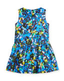 Sleeveless Abstract Smocked Dress, Size 8-14