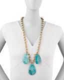 Aqua Agate Station Necklace, 32"L