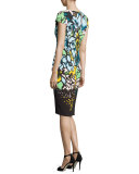 Floral Cap-Sleeve Sheath Dress, Fantasy