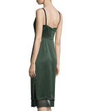 Square-Neck Double-Satin Slip Dress, Deep Forest