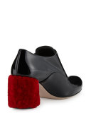 Shearling Fur-Heel Patent Oxford, Nero/Rosso