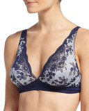 Italia Soft Lace Bra, Navy Blue/White 