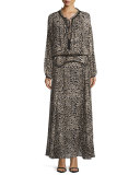 Leopard-Print Drop-Waist Maxi Dress, Brown/Black