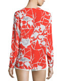 Pilar Split-Neck Printed Top, Multi Colors