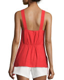 Linen-Blend Side-Slit Tank, Flamenco
