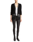 Marla Open-Front Fringe Cashmere Sweater, Noir