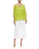 Knit Cropped Wide-Leg Pants, White 