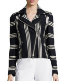 Bailey Striped Cotton Moto Jacket, Navy/White