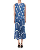 Geometric Plissé Midi Skirt, Blue