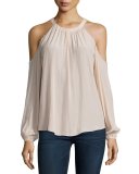 Jackson Embellished Cold-Shoulder Top, Blush