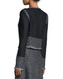 Shimmer Knit Jacket w/ Fringe, Caviar/Gunmetal