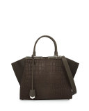 3 Jours Croc-Embossed Calf Hair Satchel Bag, Coal Gray