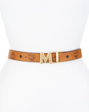 Reversible Logo Belt, Cognac/Hot Pink