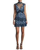 Sleeveless Tiered Lace Mini Dress, Navy