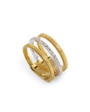 Masai Three-Row 18K White & Yellow Ring with Diamonds