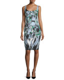 Sleeveless Painterly Floral-Print Sheath Dress, Black Multi