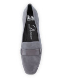 Fab Patent-Strap Suede Loafer, Smoke
