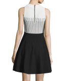 Mock-Neck Colorblock Fit-&-Flare Dress, White/Black