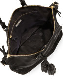 Thea Medium Slouchy Leather Satchel Bag, Black