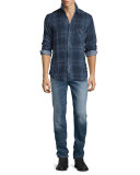 Weston Plaid Long-Sleeve Wrinkled Shirt, Navy