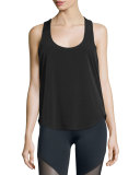 Elastic-Back Sleeveless Sport Tank, Black/White