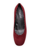 Hali Scalloped Low-Heel Pump, Bordeaux