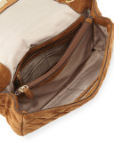 Sloan Large Quilted Suede Shoulder Bag, Dark Caramel