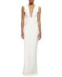 Sleeveless V-Neck Corset Gown, Ivory