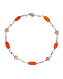 Coral & Diamond Station Bracelet in 18K Rose Gold