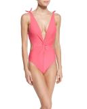 Baracoa Plunging Twist-Front One-Piece Swimsuit, Fiesta Red
