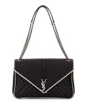 Monogram Large Mixed-Matelassé Leather Envelope Satchel Bag, Black