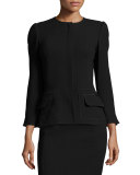 Flap-Pocket 3/4-Sleeve Jacket, Black