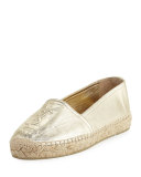 Leather Logo Espadrille Flat, Platino