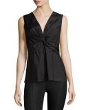 Krianni Sleeveless Twist-Front Top, Black