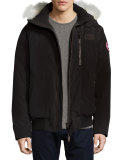 Borden Bomber Jacket with Fur-Lined Hood, Black