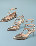 Rockstud Caged Ballerina Flat, Sasso