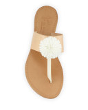 Nadie Pompom T-Strap Flat Sandal