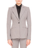 Acacia Mini-Gingham One-Button Blazer, Black/White