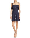 Sleeveless Stretch Denim Mini Dress, Indigo