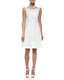 Side-Pleated Mesh Shirtdress, White